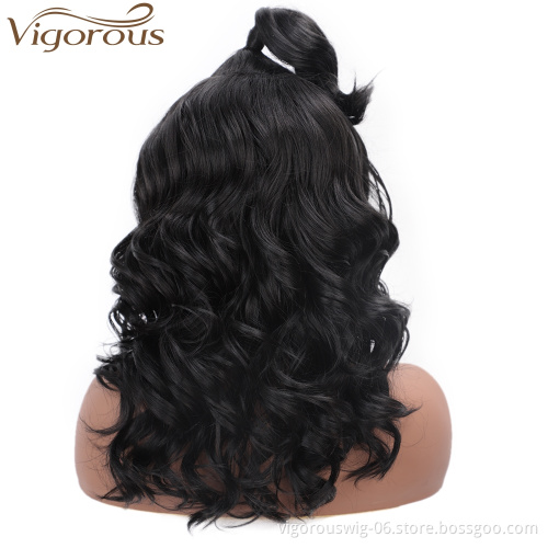 Vigorous Afro Curly Hair Wigs Synthetic Black Lace Front Wigs Long Wavy Heat Resistant Fiber Hair Wigs for Black Women